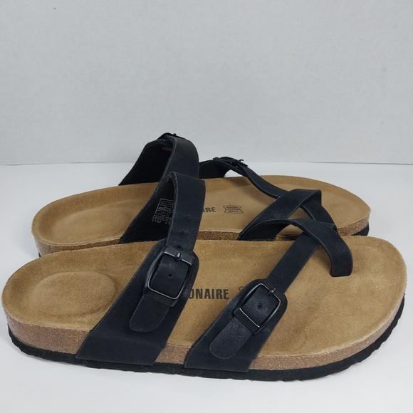 Cushionaire Luna Women's 11 M Black Leather Cork Footbed Adjustable Sandals - Picture 2 of 11